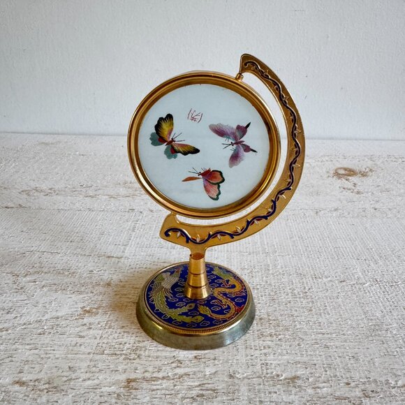 Vintage Chinese Cloisonne Silk Butterfly Embroidery Art - Picture 11 of 13